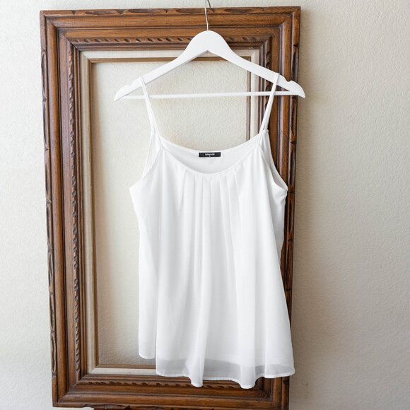 LOTUSMILE SLEEVELESS PLEATED CHIFFON LAYERED WHITE CAMISOLE TANK TOP XL - Picture 1 of 7